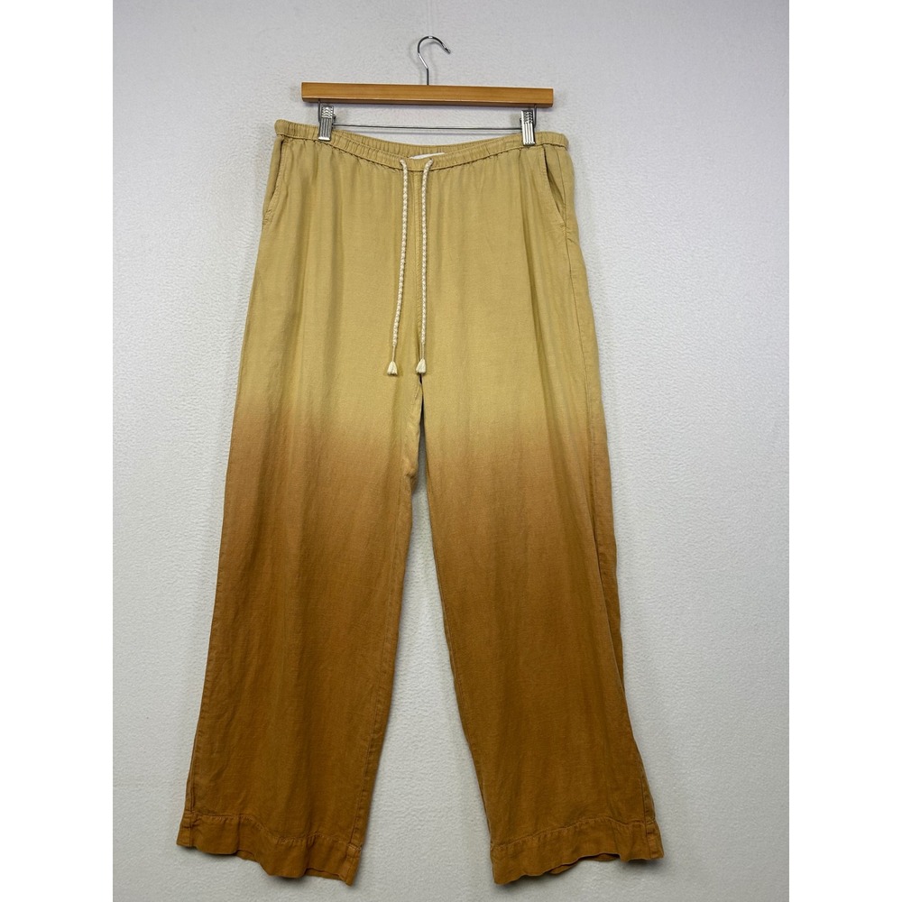 Coastal C&C California Women M Tan Ombre Linen Blend Wide Leg Drawstring Pant